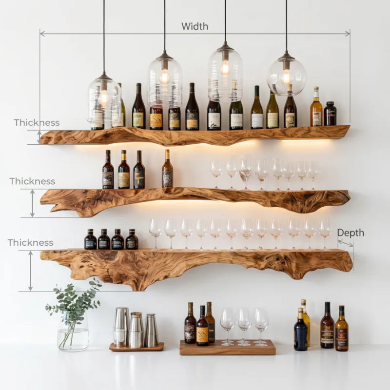 Natural Edge Solid Wood Wave Wall Shelf – Kitchen & Bar Display