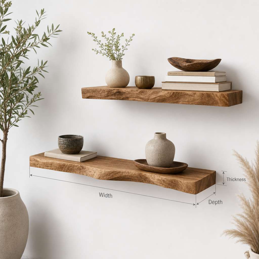 Natural Live Edge Floating Shelves – Deep Wall Mounted Shelf