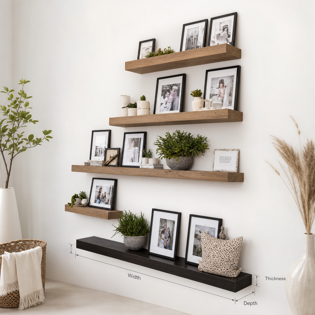 Natural Live Edge Floating Shelves – Rustic Solid Wood Wall Shelves