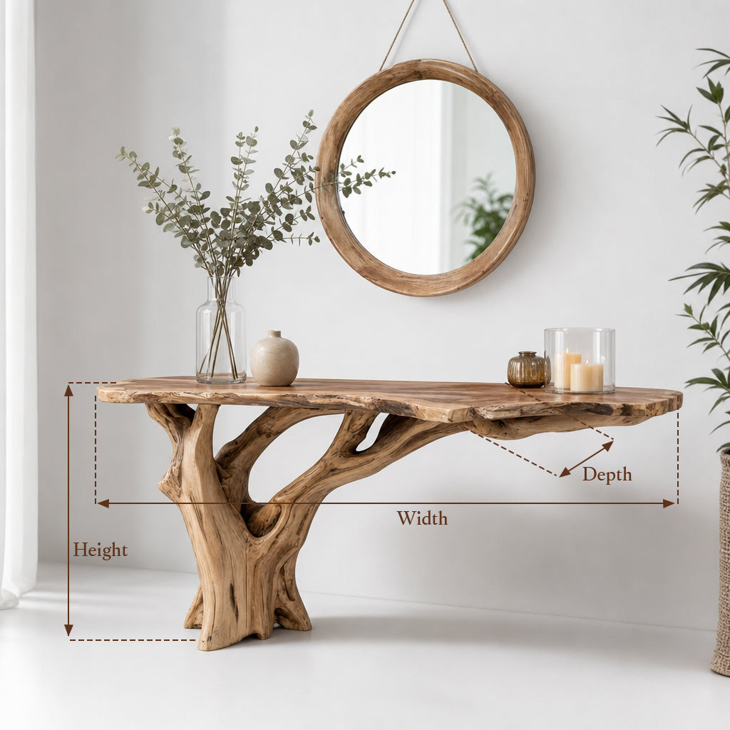 Natural Solid Wood Console Table – Handcrafted Sculptural Entryway Table