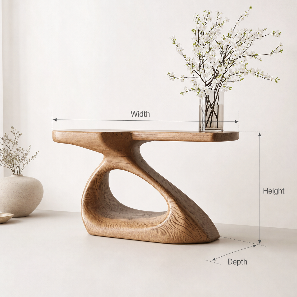 Natural Solid Wood Console Table – Handcrafted Sculptural Entryway Table