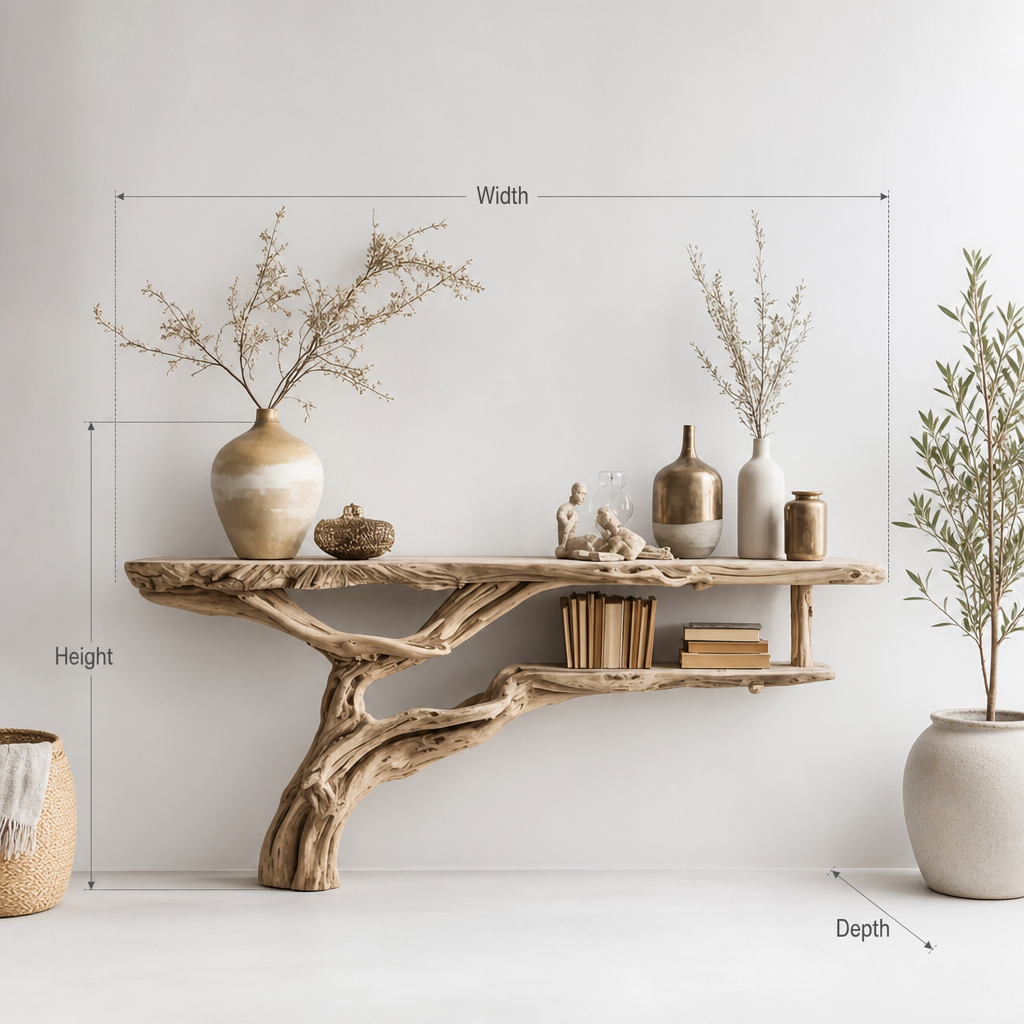 Natural Wood Branch Console Table – Handmade Sculptural Entryway Furniture