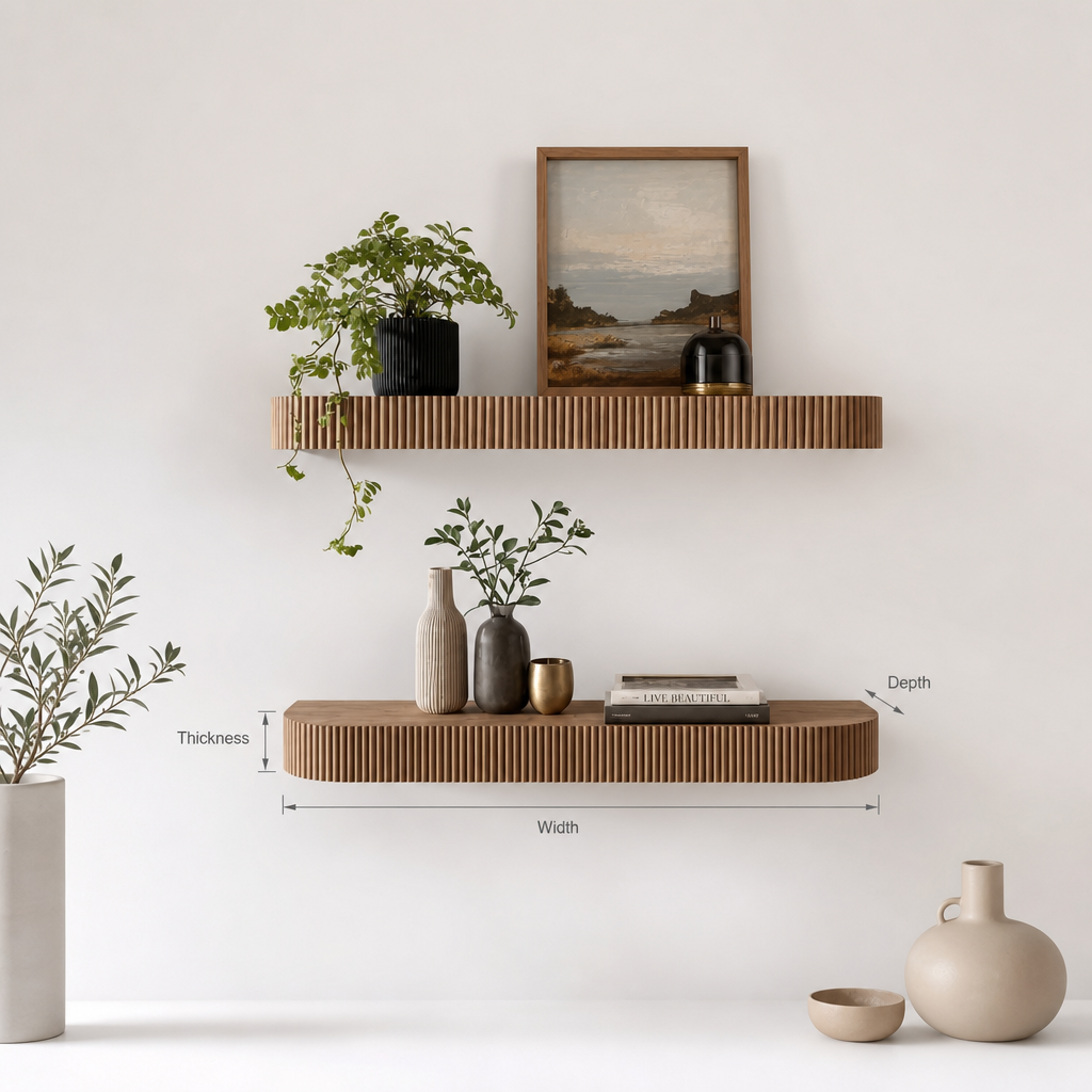 Natural Wood Floating Live Edge Shelf – Rustic Wall Mounted for Kitchen & Bathroom