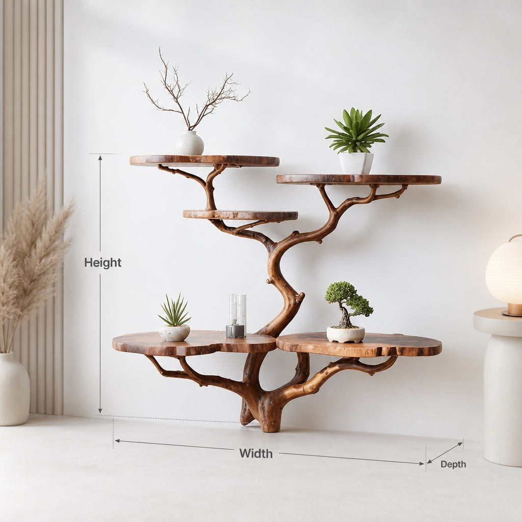 Natural Wooden Wall Shelf for Plants & Decor, Unique Handmade Gift