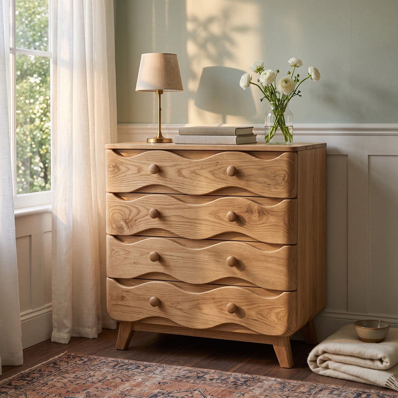Nordic wave highboard storage unit with 4 tier solid wood drawers