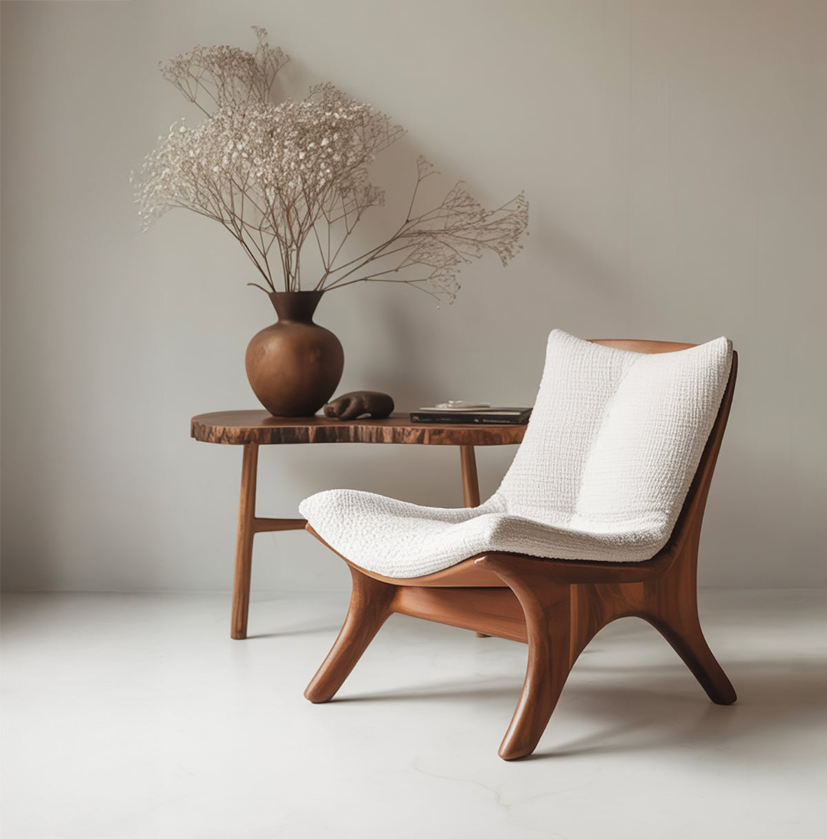 Handcrafted wood chair with organic curved silhouette