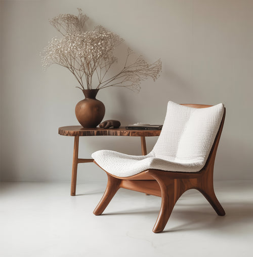 Organic Accent Chair With Carved Frame For Living Room