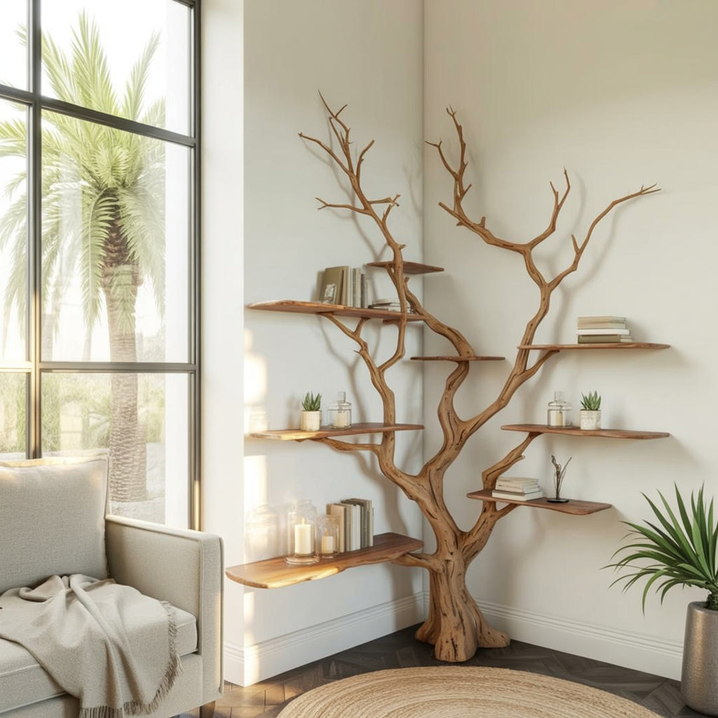 Handcrafted tree bookshelf for organic modern interiors