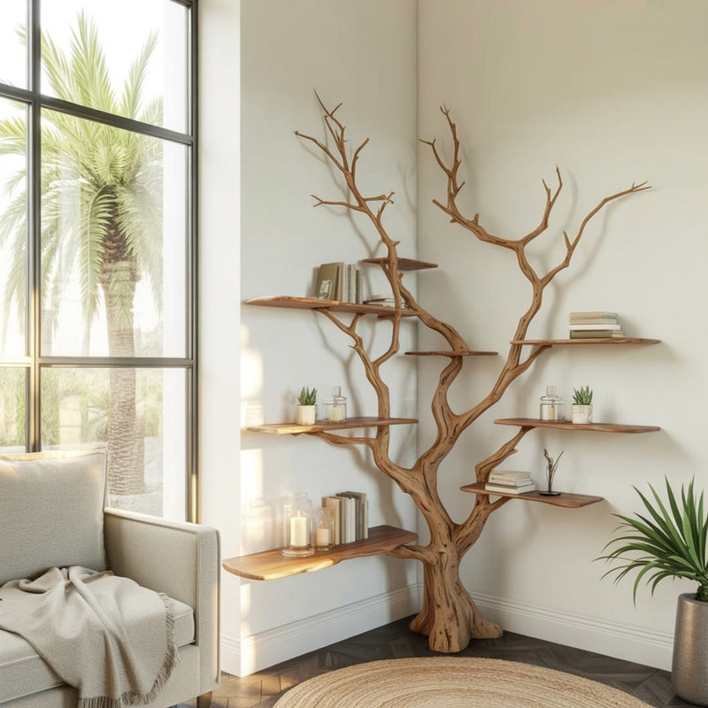 Handcrafted tree bookshelf for organic modern interiors