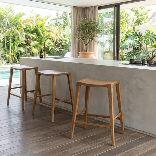 Organic Curved Solid Wood Backless Bar Stools Modern Kitchen Island Stools