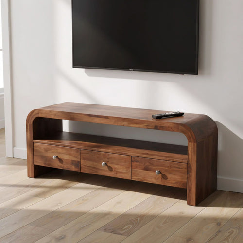 Organic Curved Solid Wood TV Stand with Drawers
