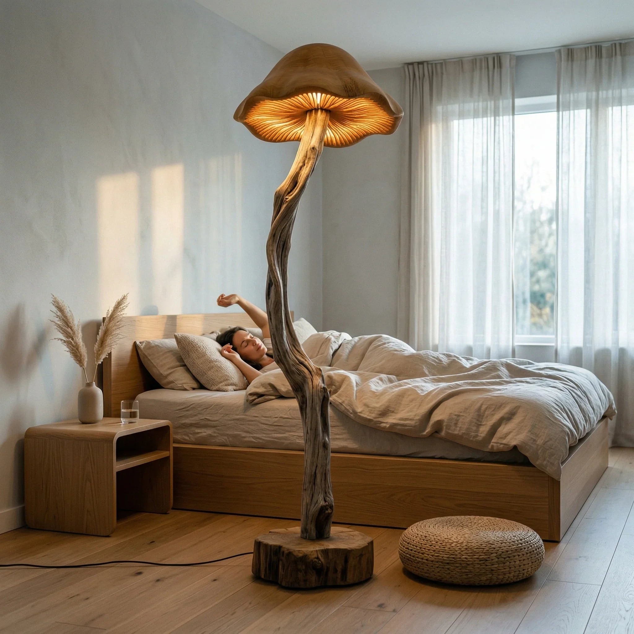 Driftwood Mushroom Floor Lamp | Bell Cap Gill Glow | Handcrafted