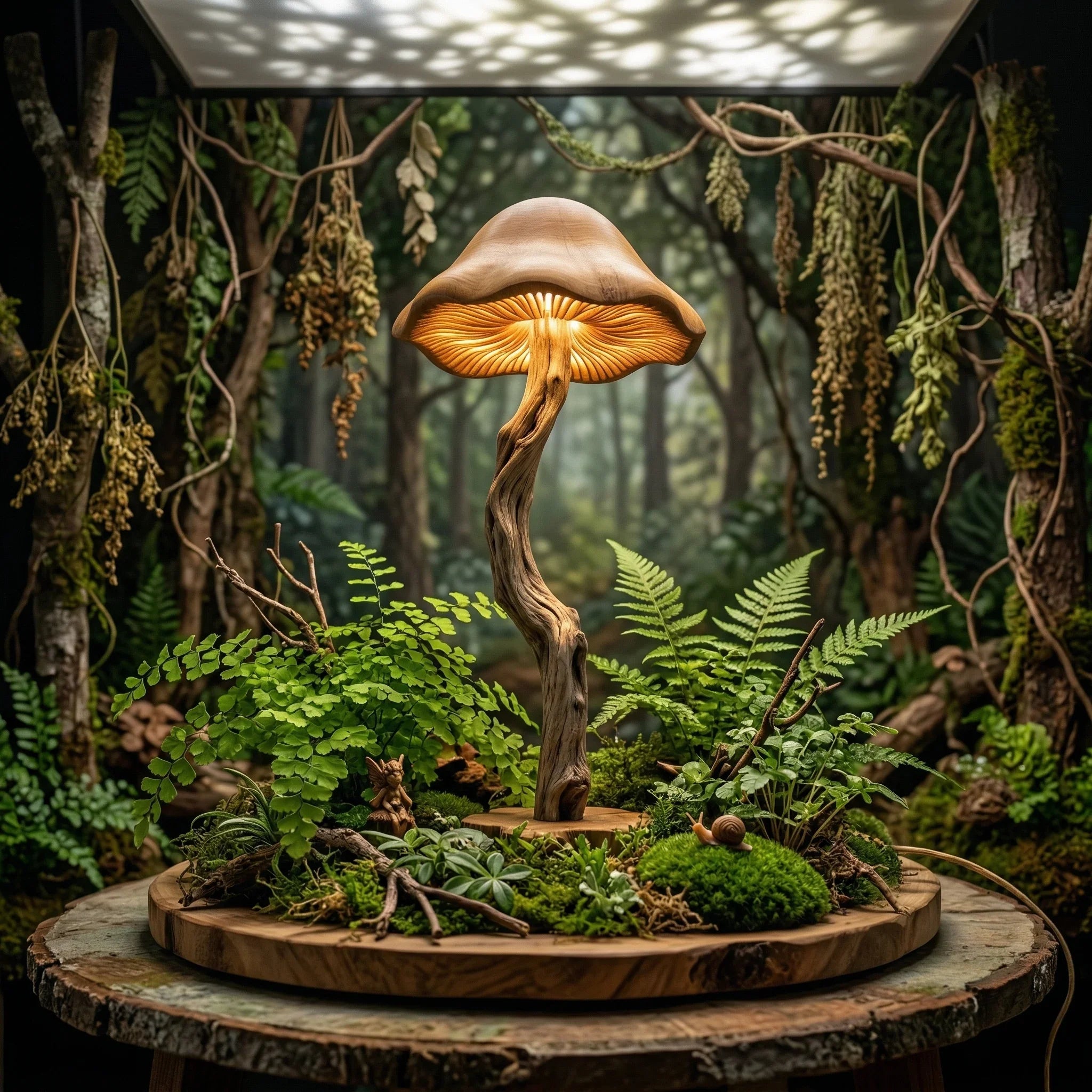 Driftwood Mushroom Floor Lamp | Bell Cap Gill Glow | Handcrafted