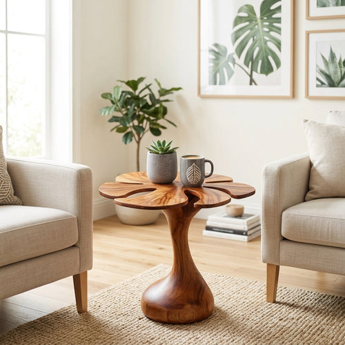 Organic Flower Petal Solid Wood End Table