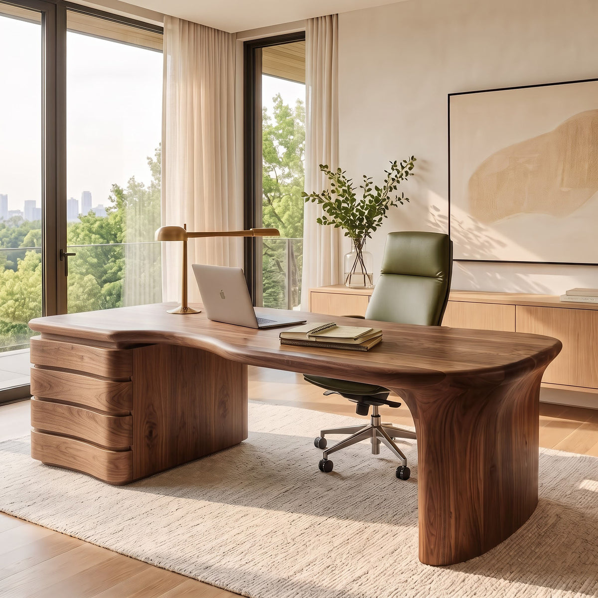 Organic freeform contour executive desk in solid wood