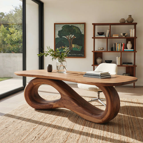 Organic Infinity Loop Solid Wood Writing Desk Sculptural Ribbon Studio Table