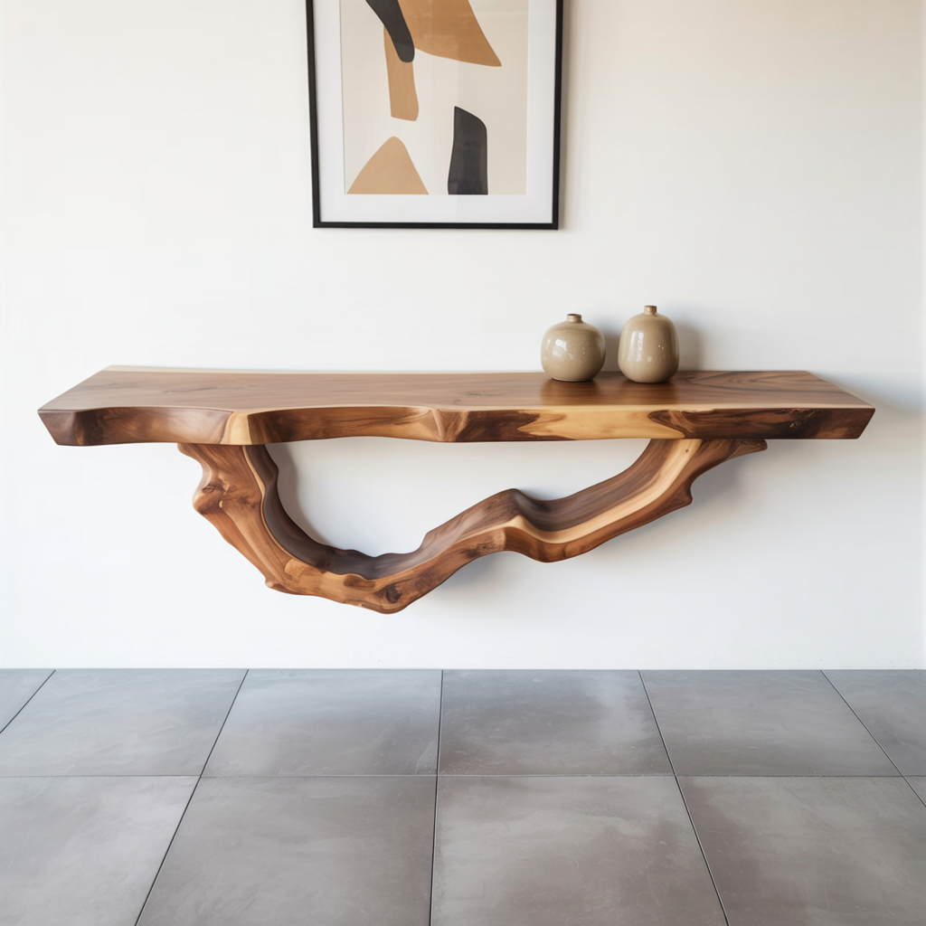 Solid wood floating console shelf for entryway or living room