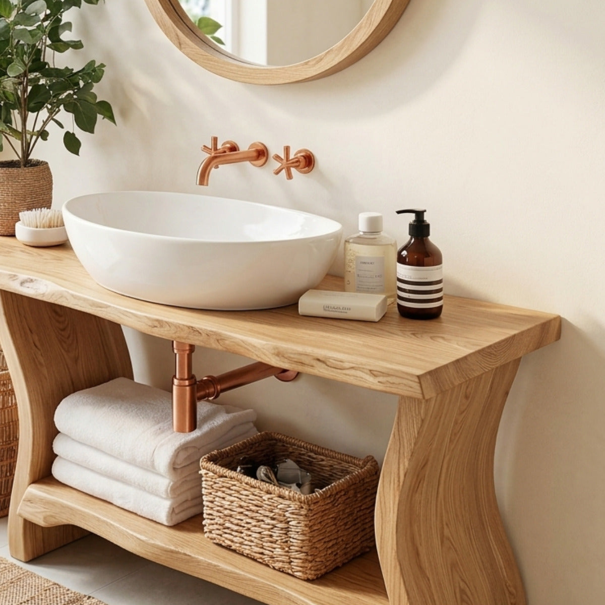 Rustic live edge bathroom vanity with organic design