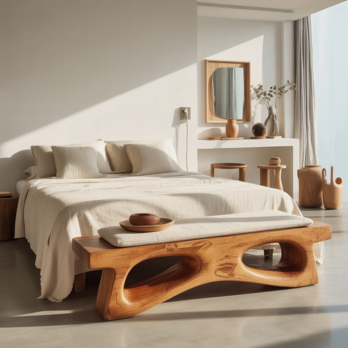 Organic Live Edge Solid Wood Bedroom Bench