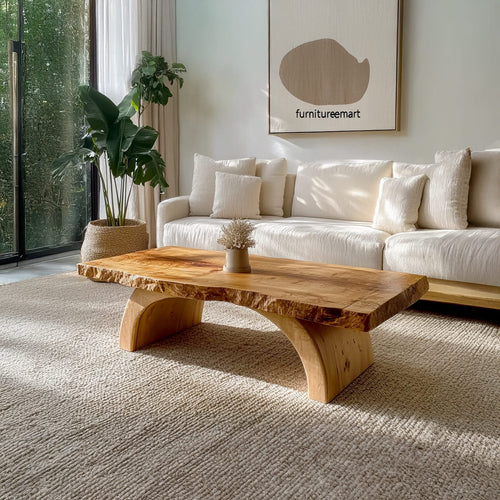 Organic Live Edge Solid Wood Coffee Table with Sculptural Arch Base