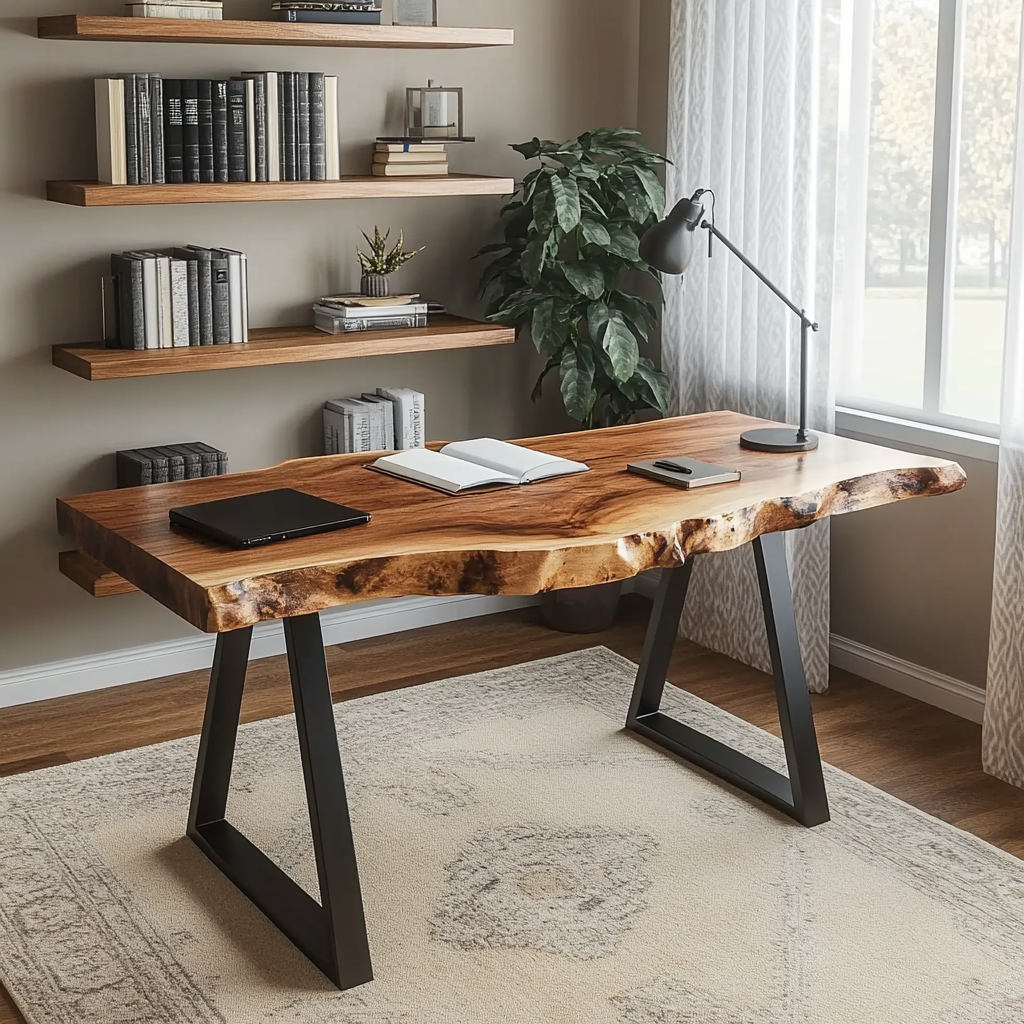 Sculptural solid wood desk for modern home office interiors