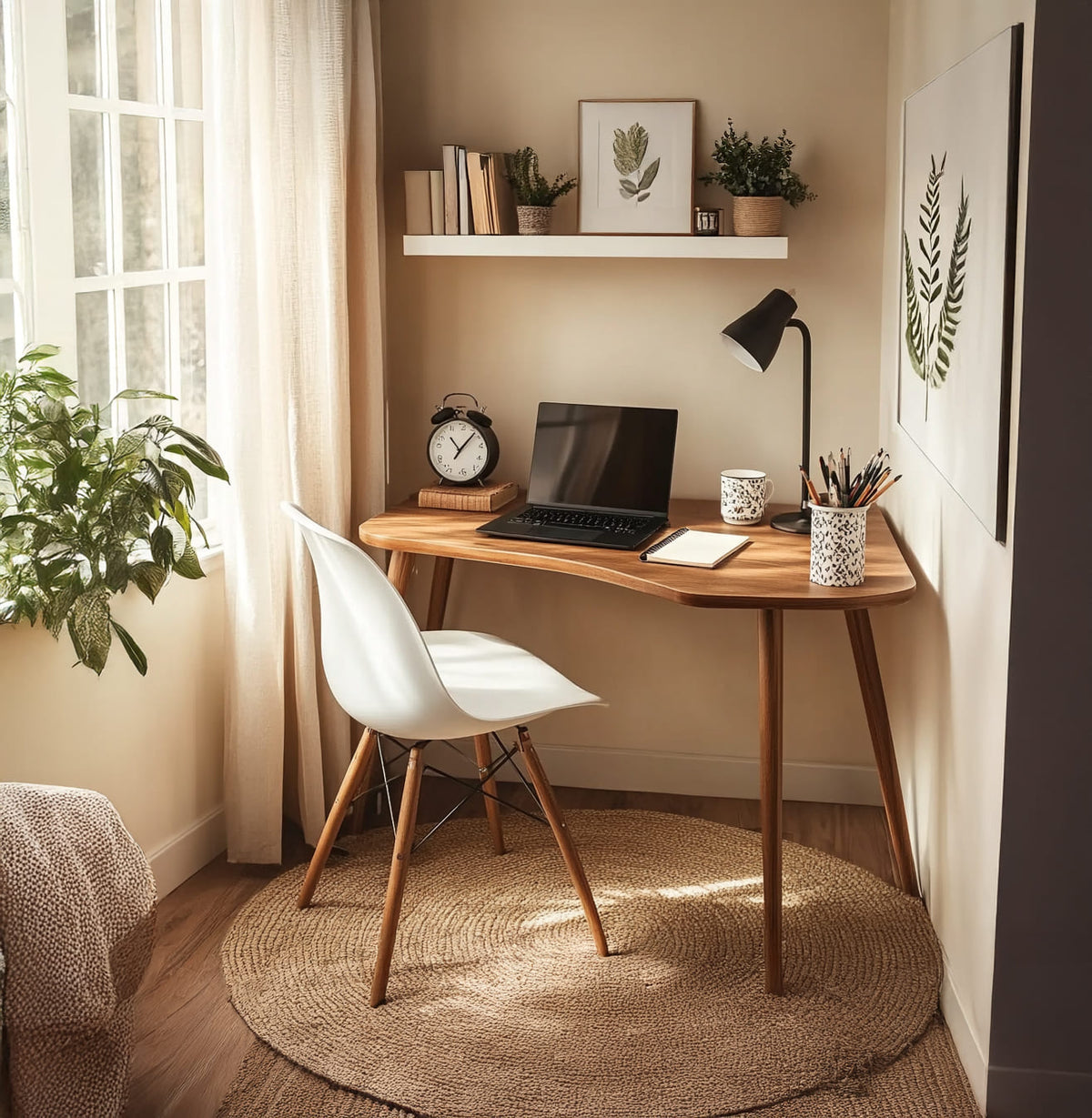Organic live edge desk crafted from premium solid wood in Japandi style
