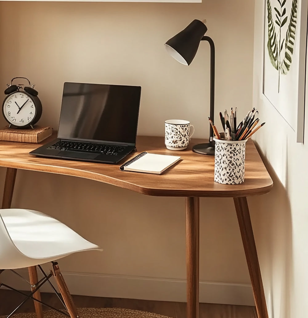 Modern sculptural work table featuring handcrafted live edge details and natural wood grain