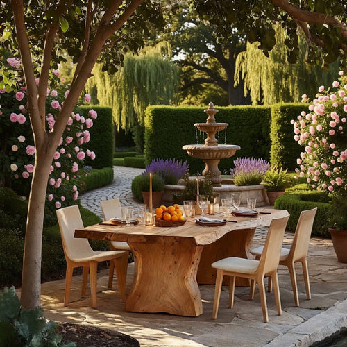 Organic Live Edge Solid Wood Dining Table with Sculptural Pedestal Base