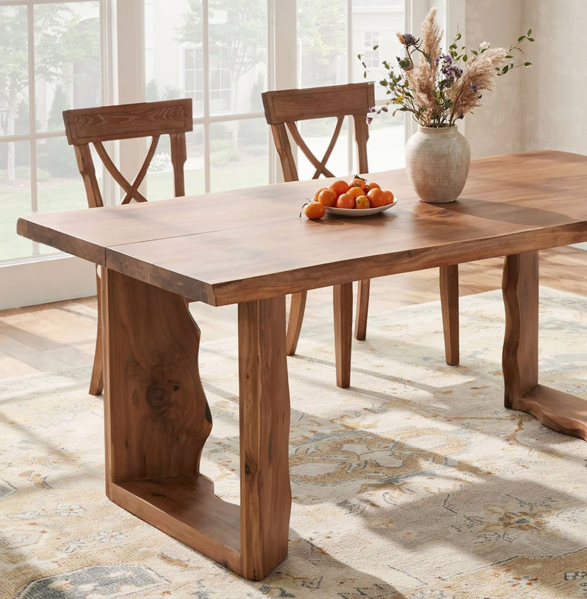 Organic dining table made from natural hardwood designed for contemporary home interiors