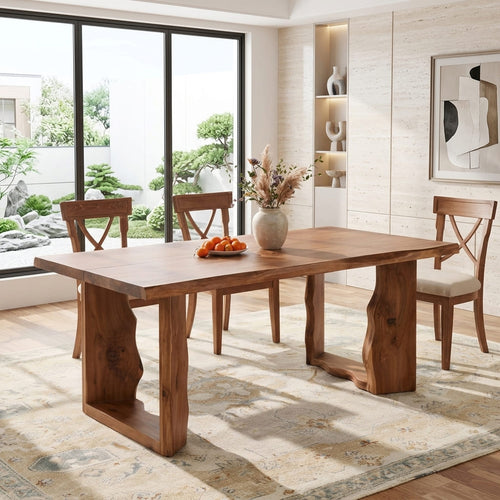Organic Live Edge Solid Wood Dining Table with Sculptural River Legs