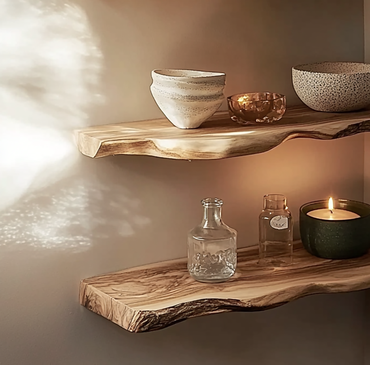 Handmade live edge wall shelves for modern rustic decor