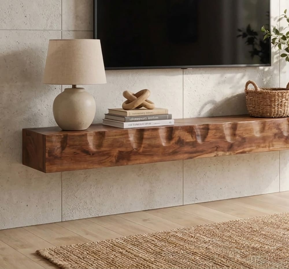 Live edge media console crafted from premium hardwood with rich natural wood grain