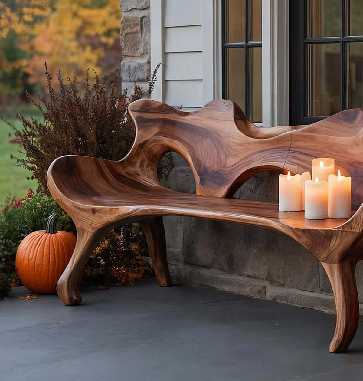 Handcrafted live edge wooden bench with organic design