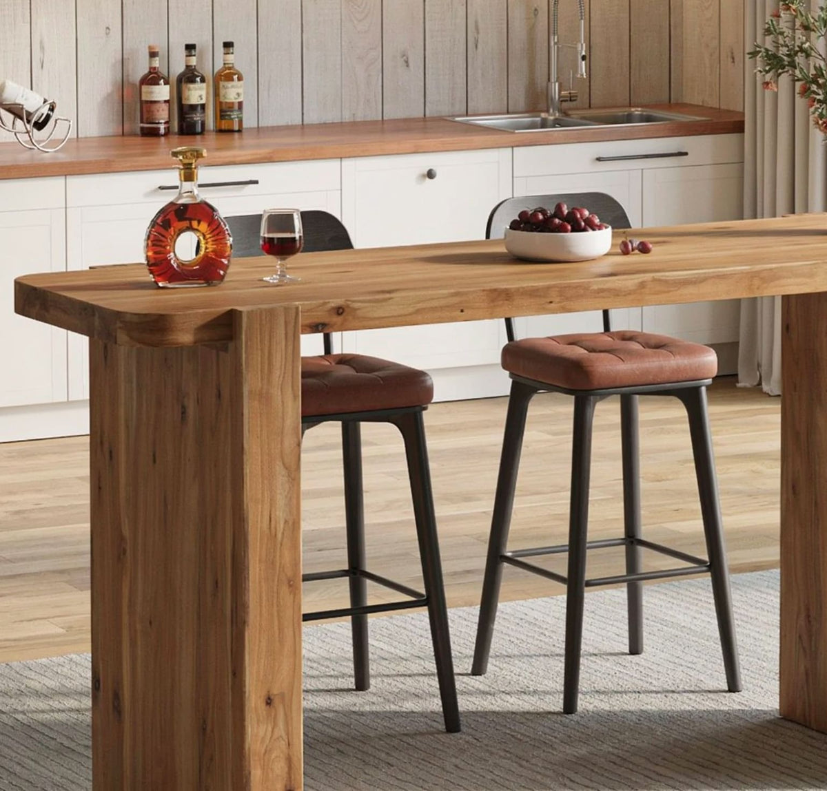 Handcrafted solid wood kitchen island showcasing an organic live edge tabletop