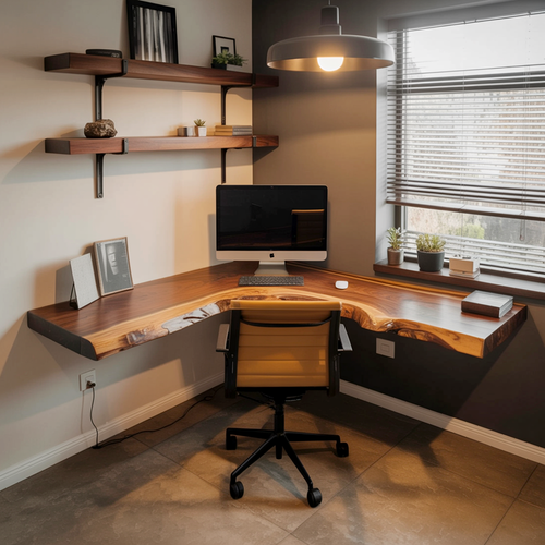 Organic Live Edge Solid Wood L-Shaped Corner Desk