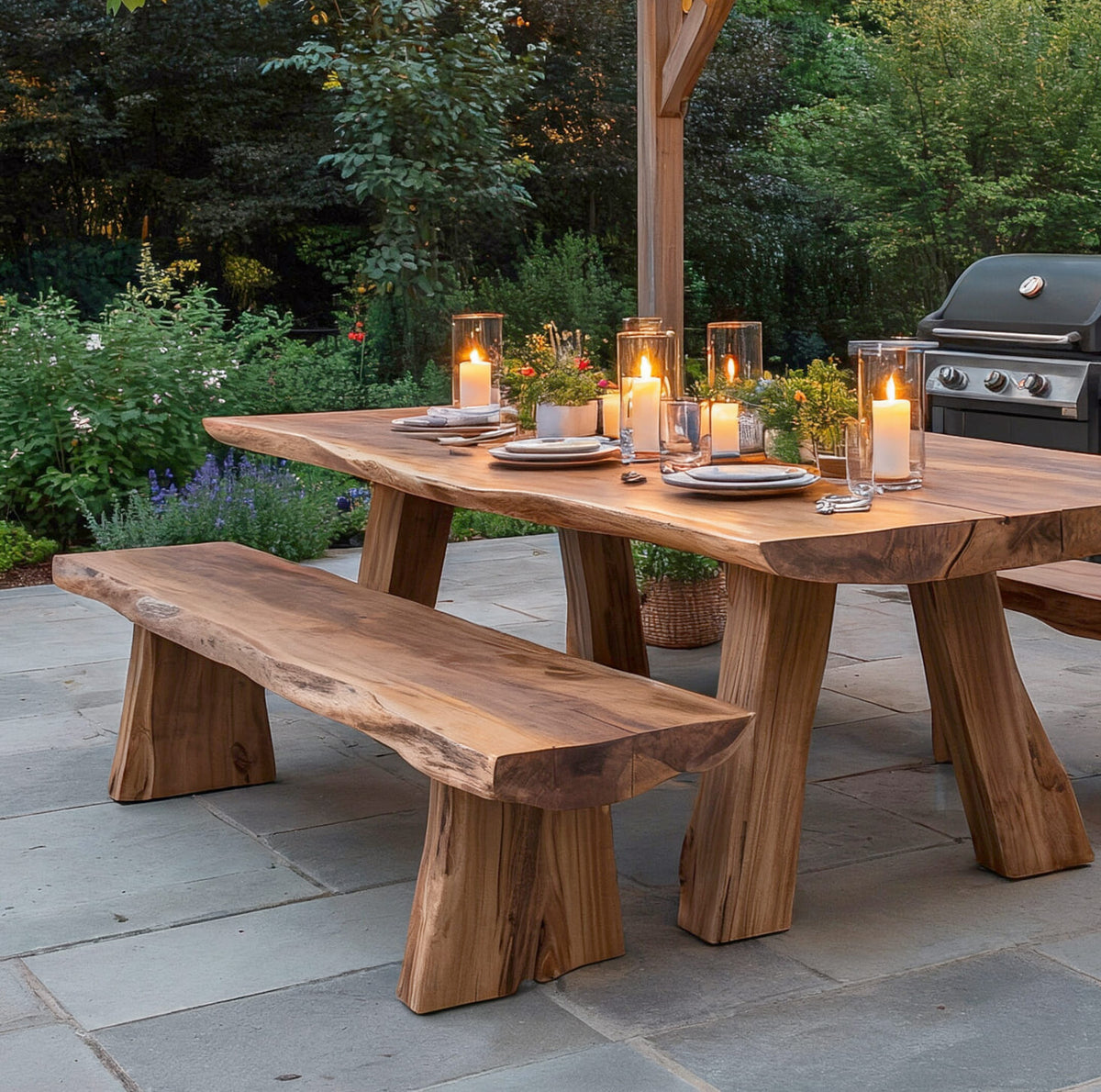 Organic modern outdoor dining table displayed on a minimalist patio for alfresco gatherings