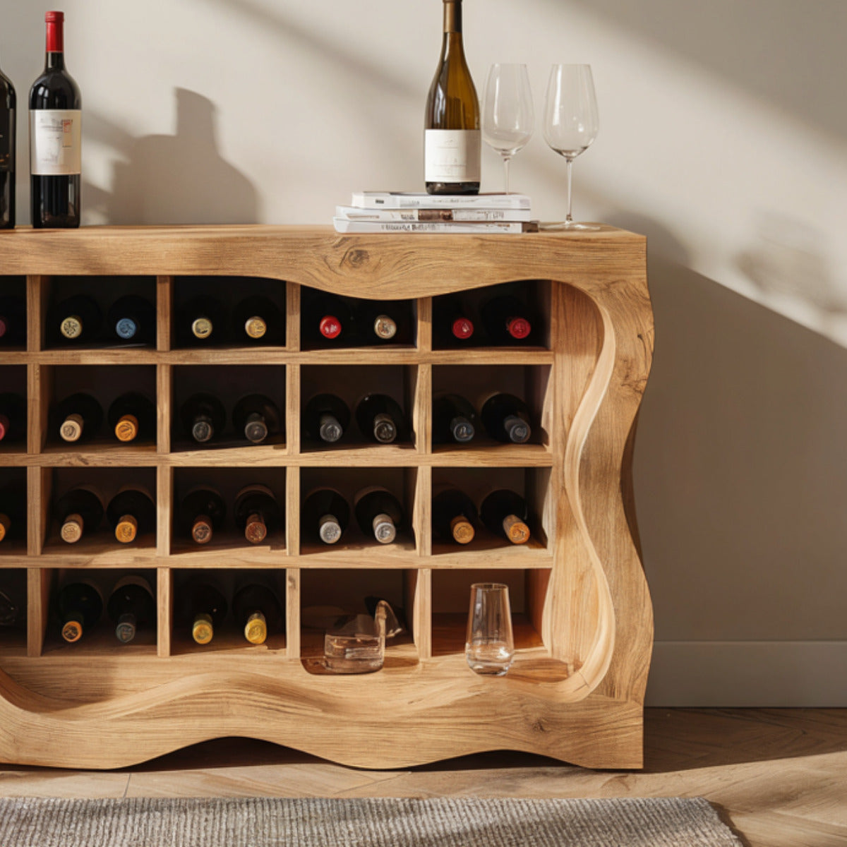 Modern live edge wooden wine storage cabinet