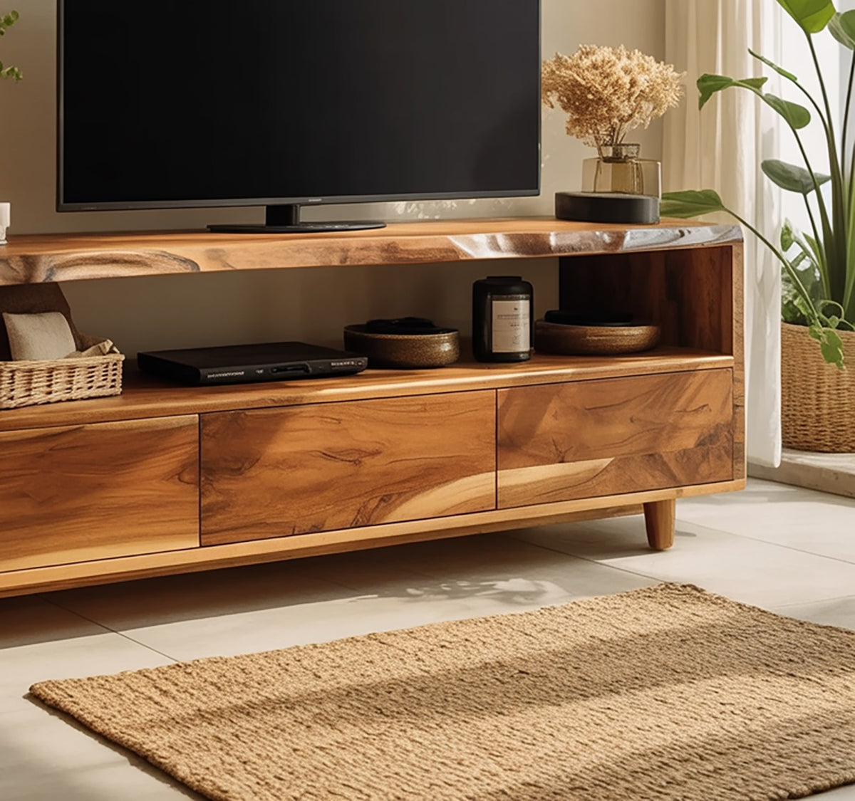 Organic live edge TV stand crafted from premium solid wood