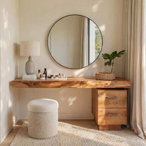 Organic Live Edge Wood Vanity Desk with Storage