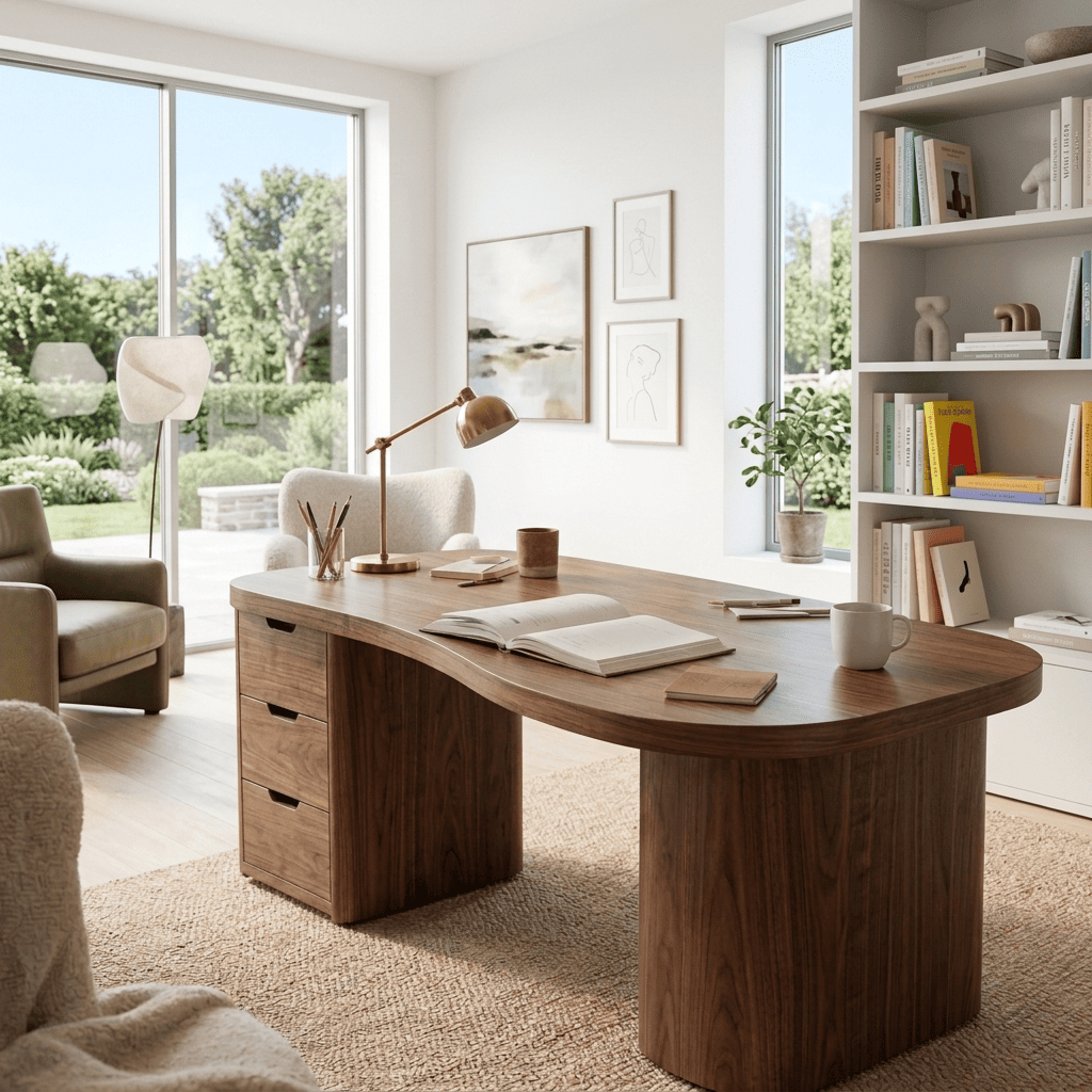 Organic solid wood executive workstation enhancing a contemporary office interior