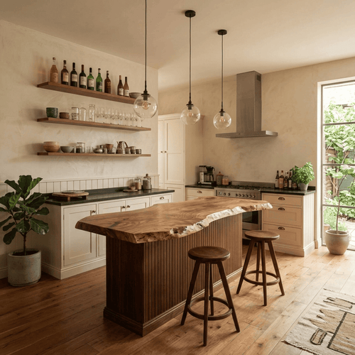 Organic Modern Live Edge Solid Wood Kitchen Island Countertop - Handcrafted Timber Breakfast Bar Slab