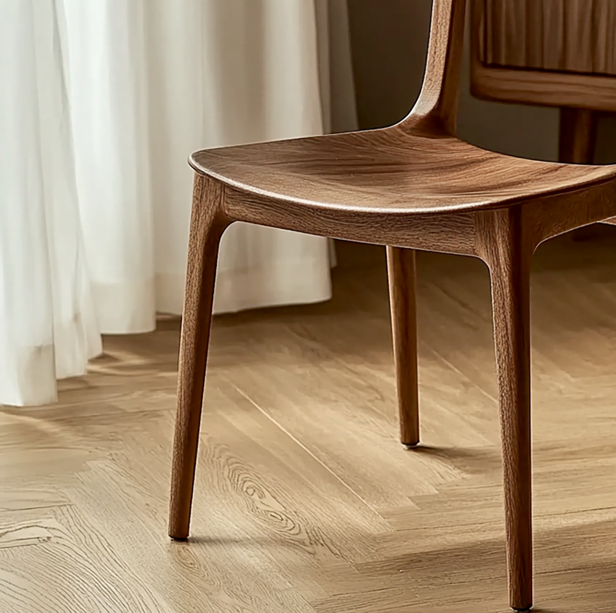 Modern wooden dining chair with curved organic silhouette