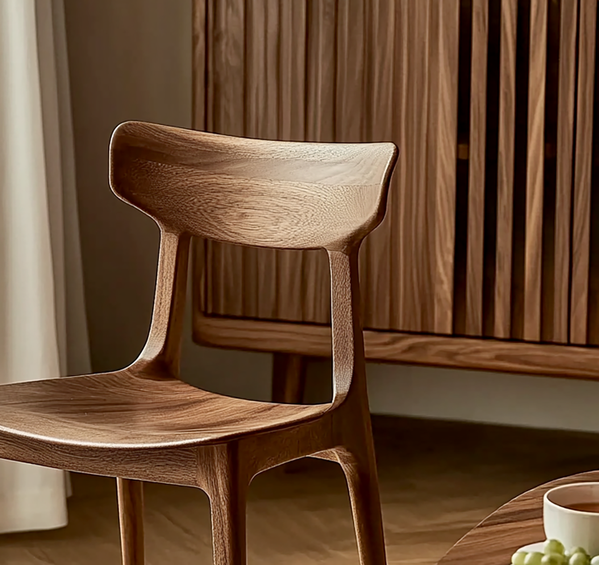 Sculptural wood chair for dining room or kitchen seating