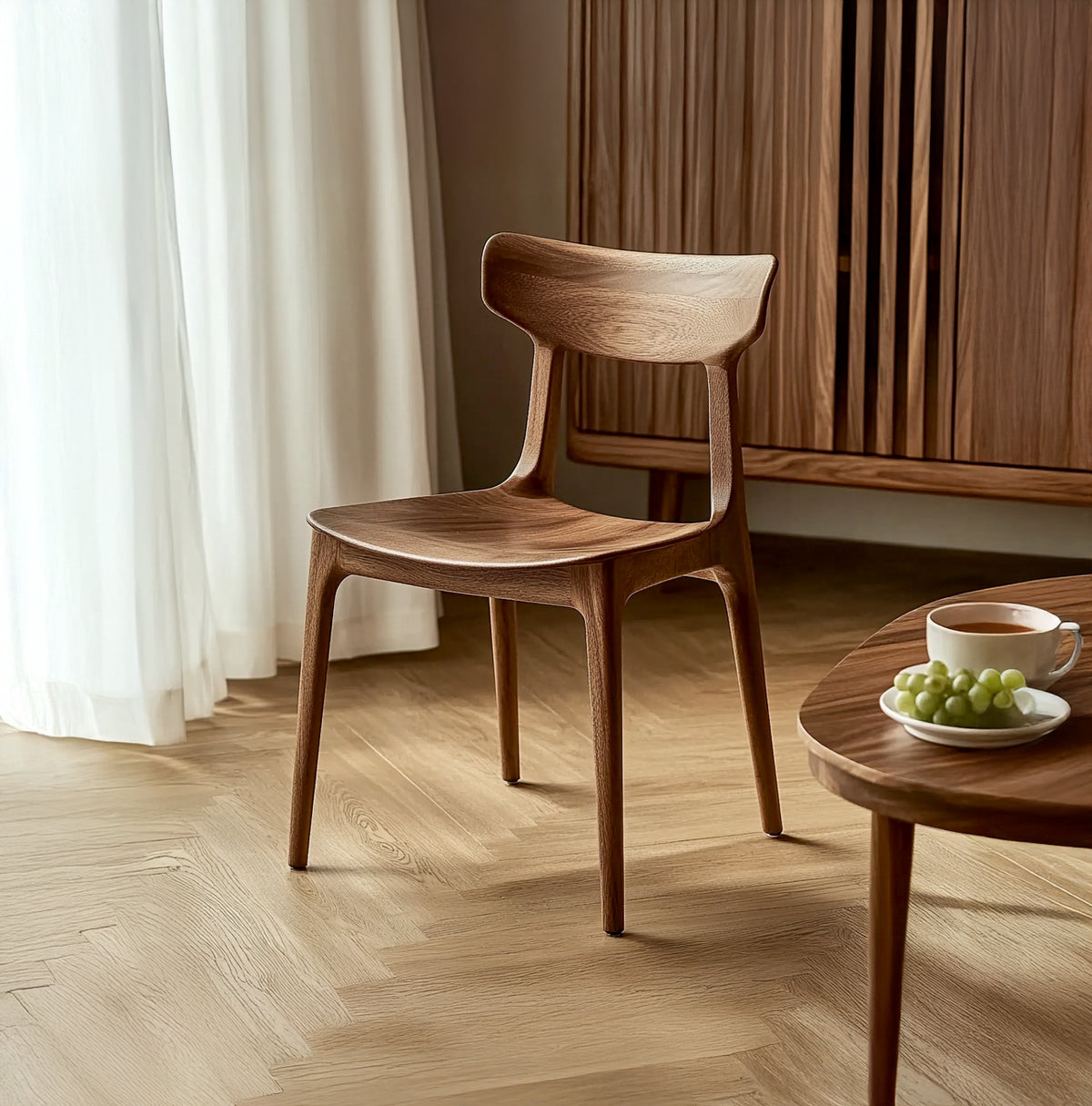 Organic modern wooden dining chair with sculptural design