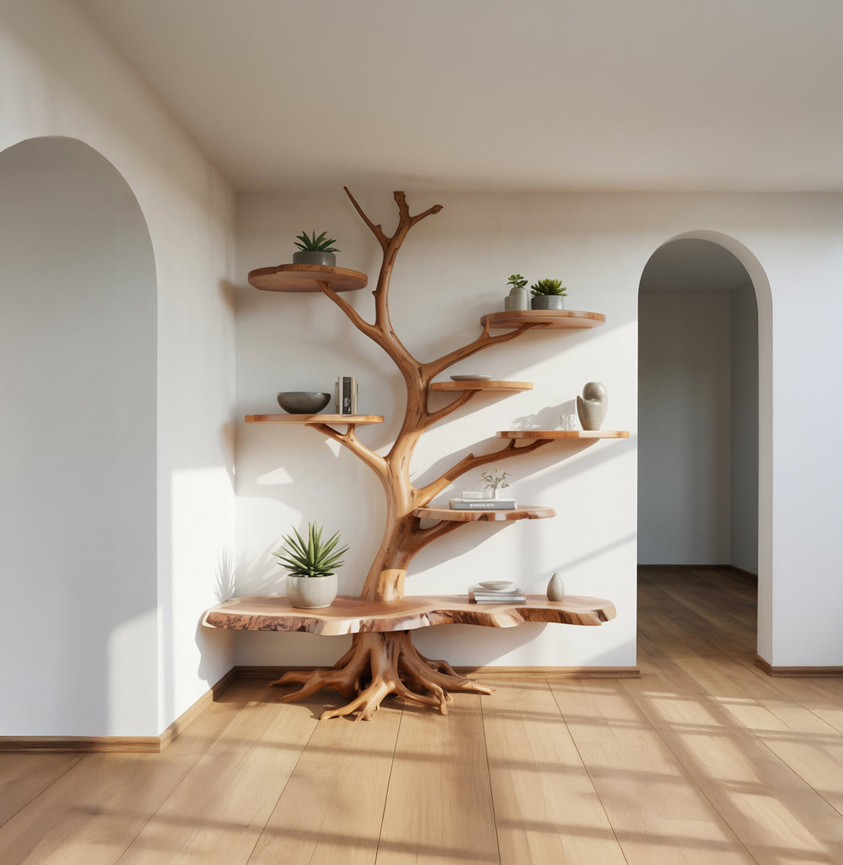 Handmade tree bookshelf for organic modern interiors