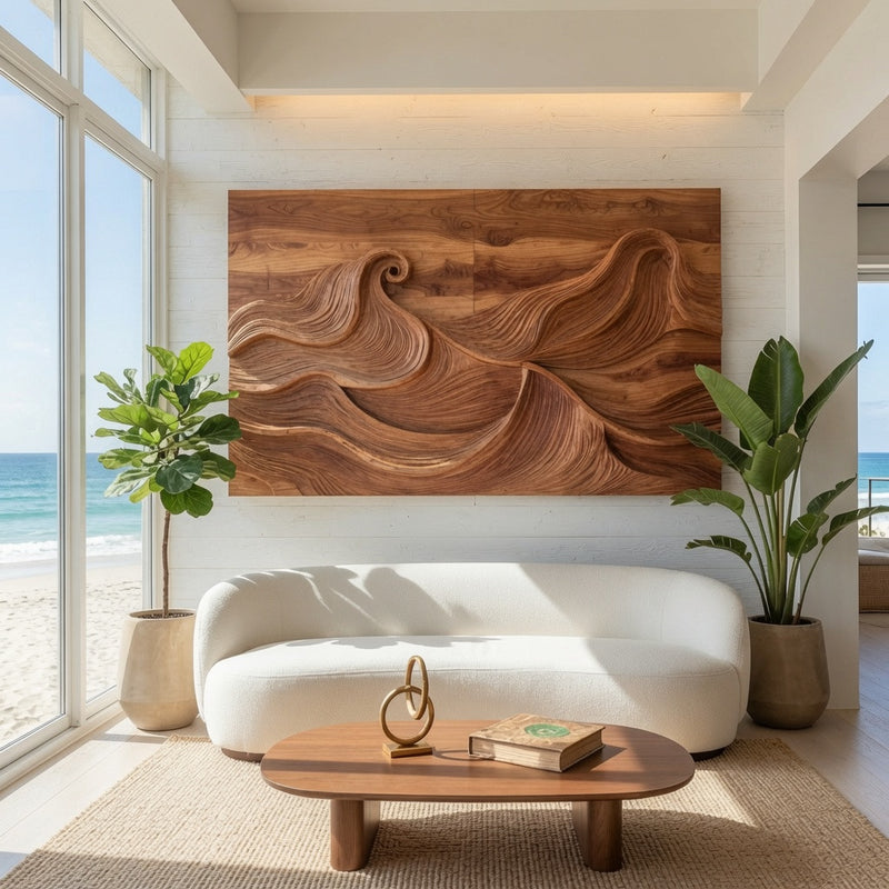 Organic modern wave wood wall art in solid wood