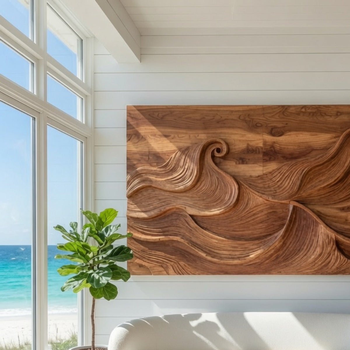 Modern solid wood wall art with flowing wave design