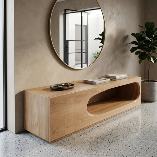 Organic Oval Cutout Solid Wood Console