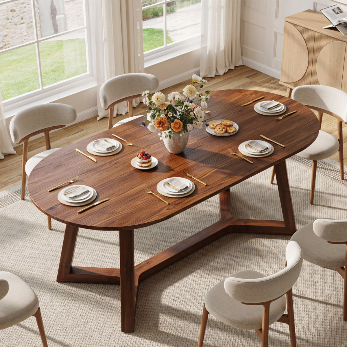 Live edge solid wood dining table enhancing an organic and inviting dining environment