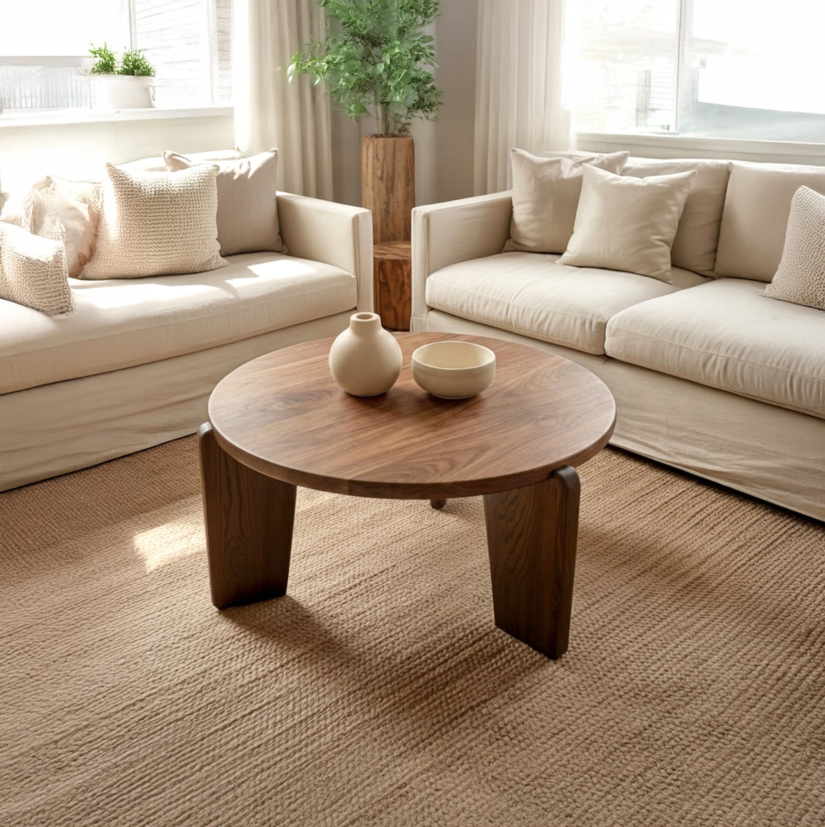 Organic Round Solid Wood Coffee Table Perfect for Modern Living Rooms